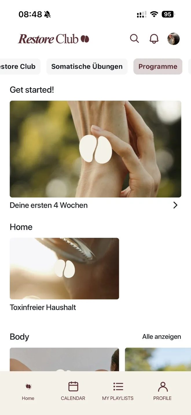 Restore Club App – geführte Programme