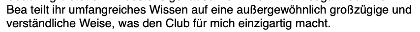 Bea teilt ihr umfangreiches Wissen auf außergewöhnlich großzügige Weise.